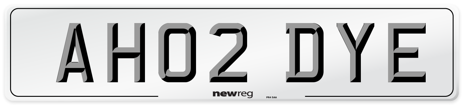 AH02 DYE Number Plate from New Reg